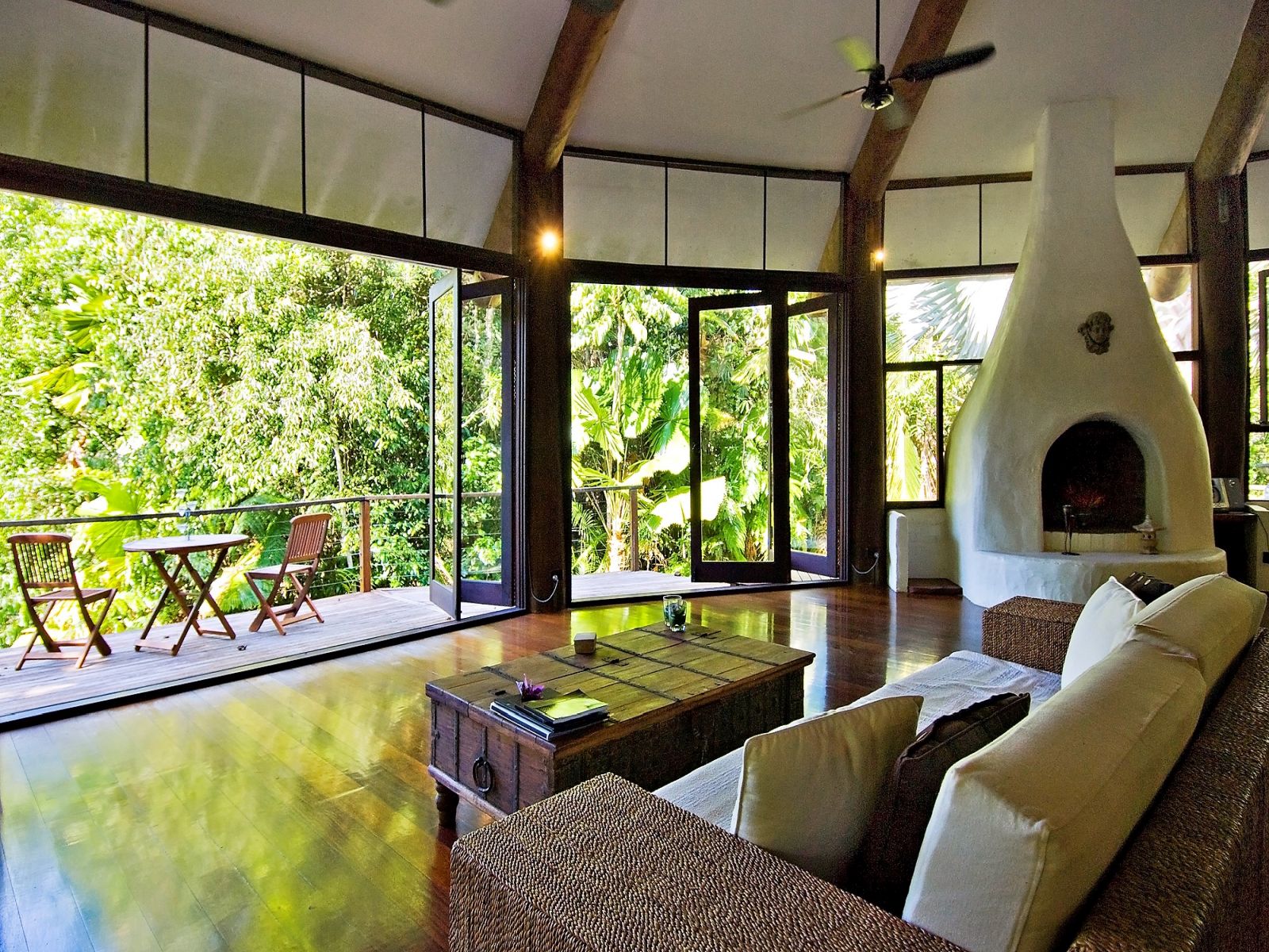 Fireplace and terrace to the outdoors